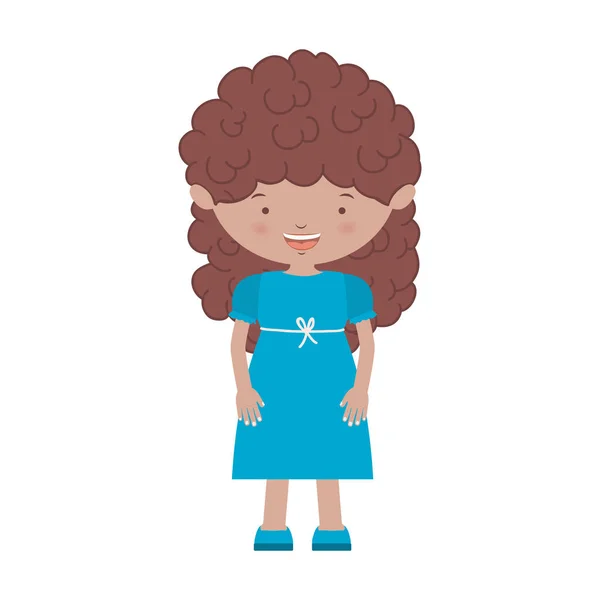 Cheveux ondulés fille avec robe bleue — Image vectorielle