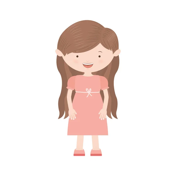 Menina de cabelo longo com vestido de rosa — Vetor de Stock