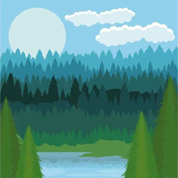 Bosque colorido de diseño de paisaje — Vector de stock