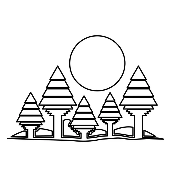 Isolierte Wald- und Sonnengestaltung — Stockvektor