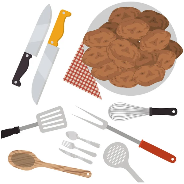 Conception d'approvisionnement de cuisine isolée — Image vectorielle