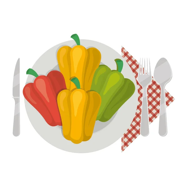 Peppers over plate and cutlery design — Stock Vector