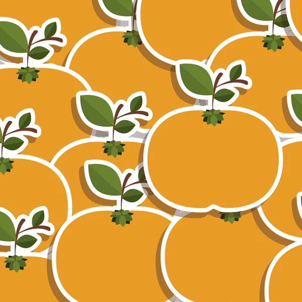 Силуэт красочный узор из мандаринов фруктов со стеблем и листьями — стоковый вектор