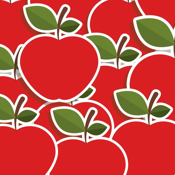 Modello colorato silhouette di mele con gambo e foglie — Vettoriale Stock