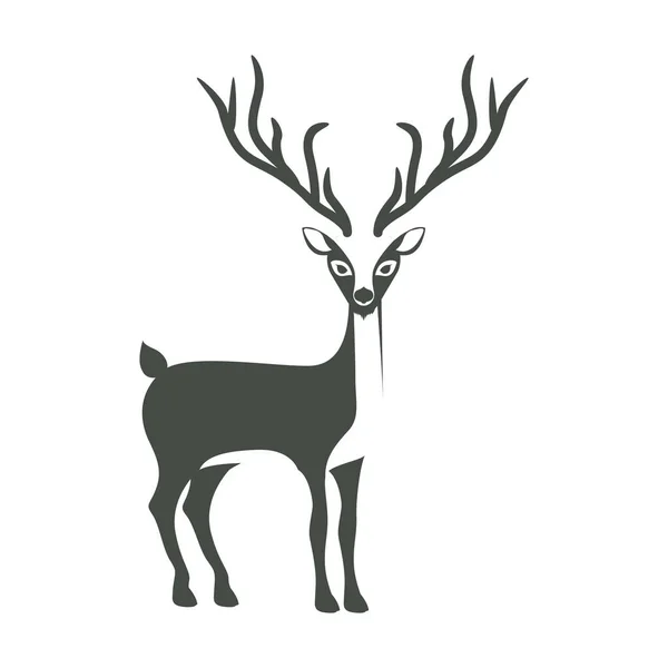 与长长的犄角的驯鹿的单色剪影 — 图库矢量图片