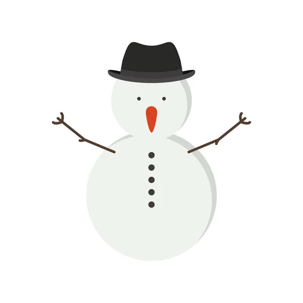 Snögubbe med svart hatt och skjorta knapp — Stock vektor