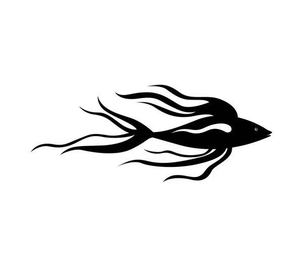 Černobílá silueta s moře ryb dlouhé ploutve — Stockový vektor