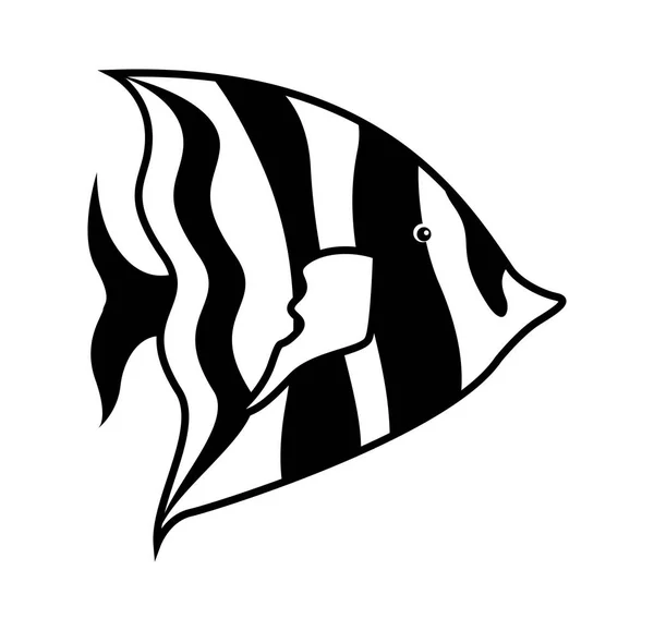 Monochrome silhouette with sea fish to striped — Stock Vector