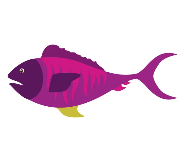 Silueta colorida con peces de mar púrpura — Vector de stock