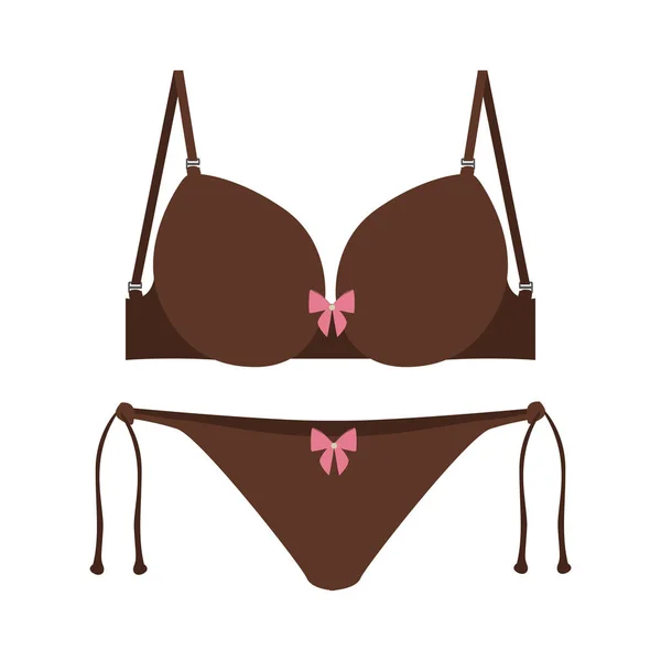 Yay ile kahverengi set bikini — Stok Vektör