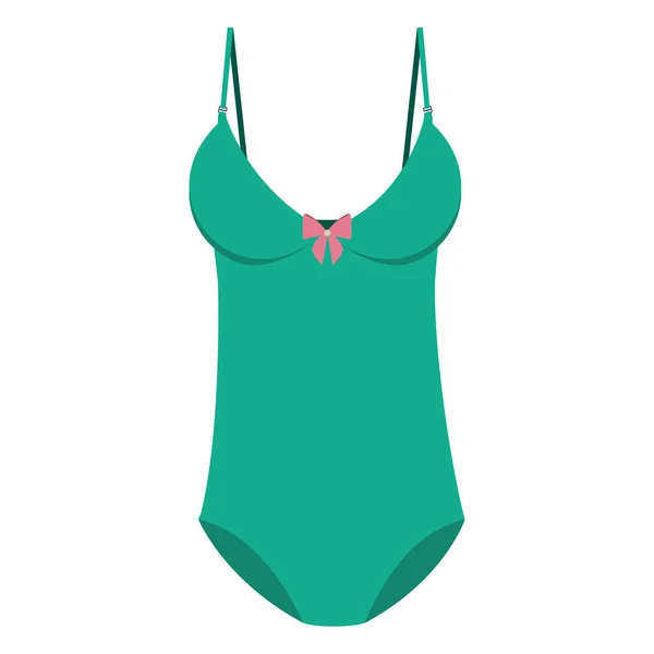 Grüner einteiliger Bikini mit Schleife — Stockvektor