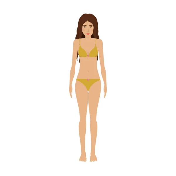 Mujer con conjunto icono de bikini — Vector de stock