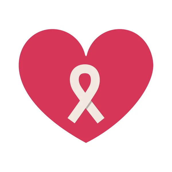 Siluet kalp meme kanseri şerit simgesiyle — Stok Vektör