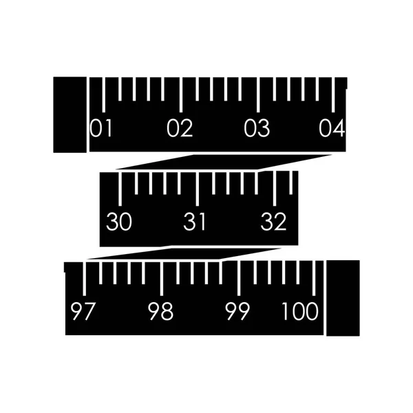 Black silhouette tape measure in inches — Stock Vector