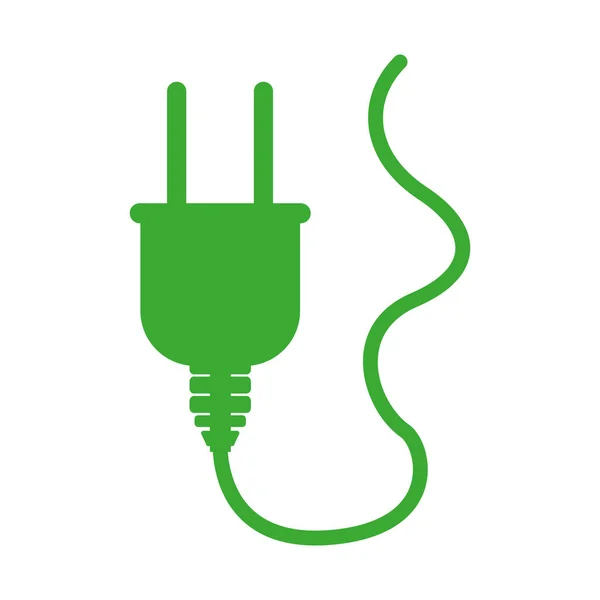 Conector de enchufe de silueta verde con cable — Vector de stock