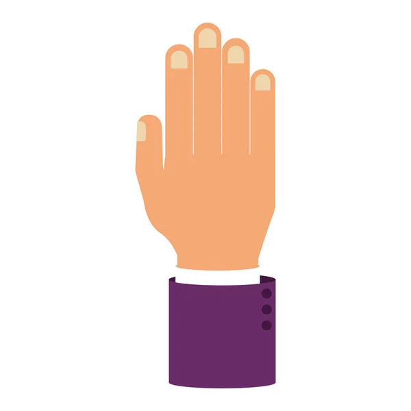 Открыть ладонь руки с рукавом фиолетового цвета — стоковый вектор