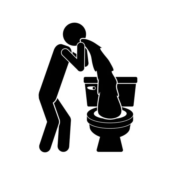 Silhouette monochrome avec personne vomissant dans les toilettes — Image vectorielle