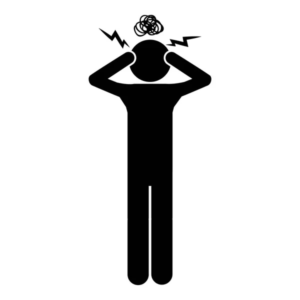 Monochrome Silhouette einer Person mit Kopfschmerzen — Stockvektor