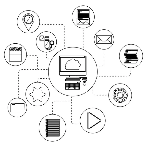 Computer und Cloud Computing — Stockvektor