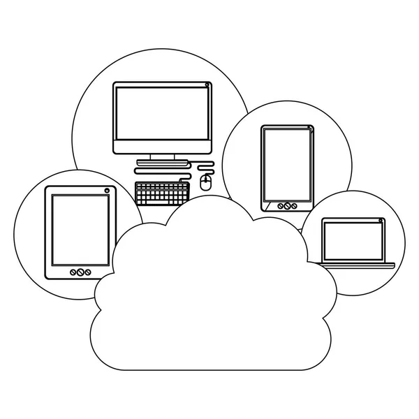 Tecnología de computación en nube en blanco y negro vector, gráfico