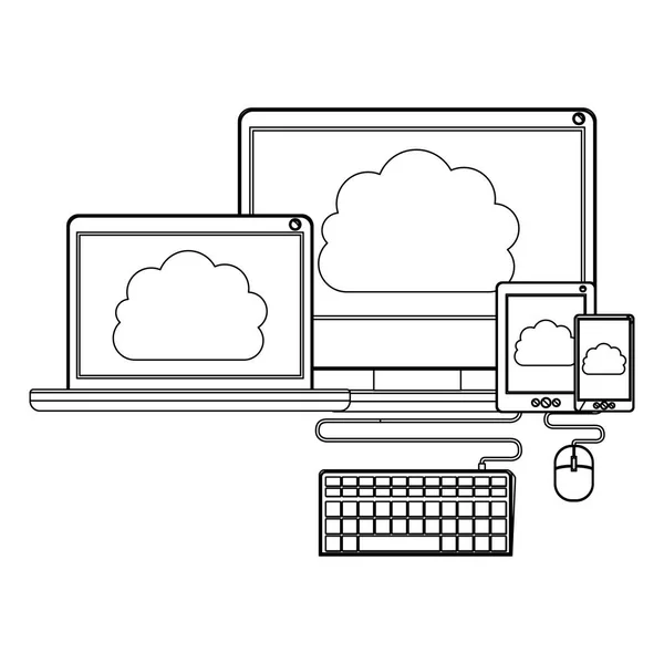 Dispositivos y diseño de computación en nube — Vector de stock