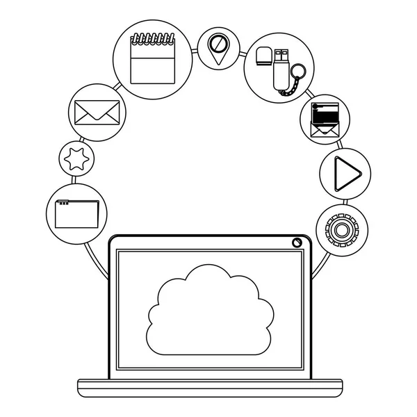 Notebook a cloud computingu design — Stockový vektor