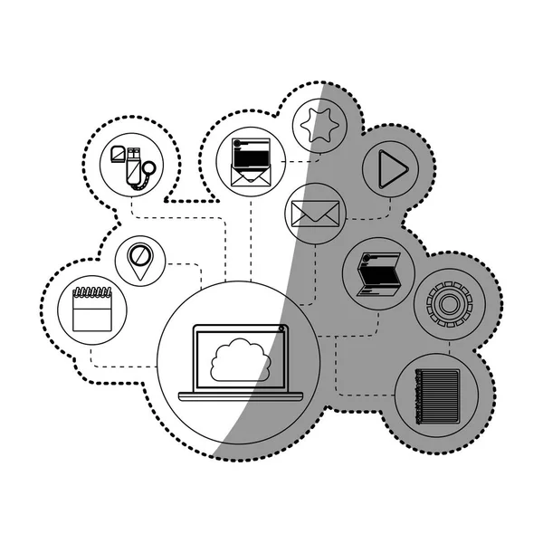 Progettazione di laptop e cloud computing — Vettoriale Stock