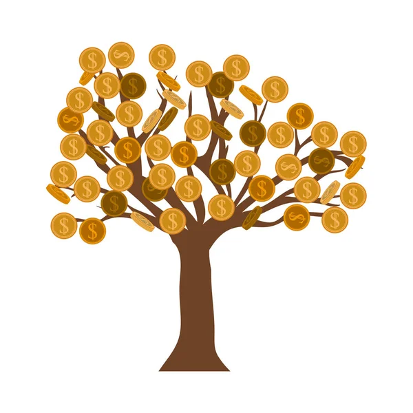 孤立的硬币设计树 — 图库矢量图片