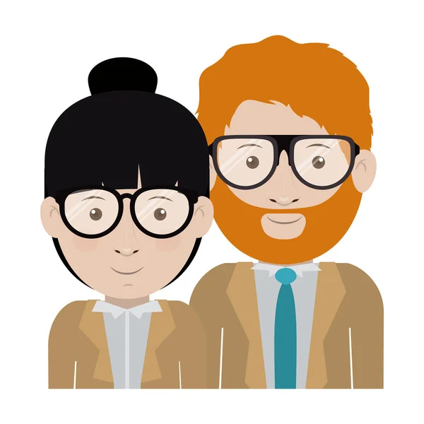 Mężczyzna i kobieta kreskówka z okulary projekt — Wektor stockowy
