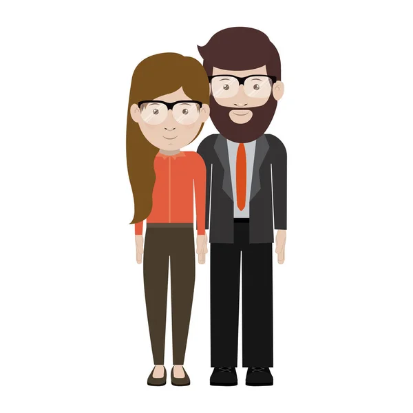 Homem e mulher desenhos animados com design de óculos — Vetor de Stock
