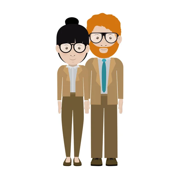 Homem e mulher desenhos animados com design de óculos — Vetor de Stock