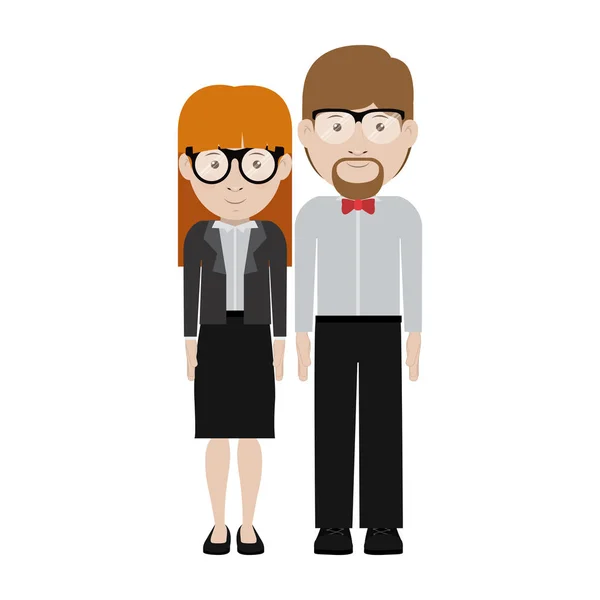 Hombre y mujer de dibujos animados con gafas de diseño — Vector de stock