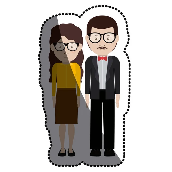 Homme et femme dessin animé avec la conception de lunettes — Image vectorielle