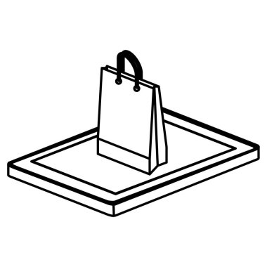 İzole alışveriş çantası ve tablet tasarım