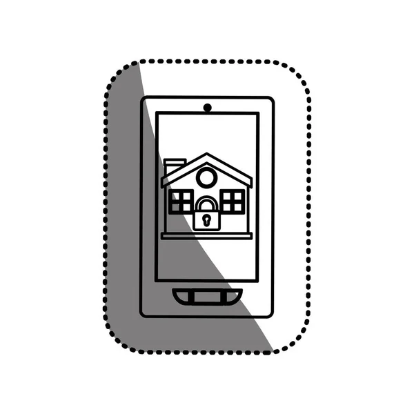 Casa aislada y candado dentro de diseño de teléfonos inteligentes — Vector de stock