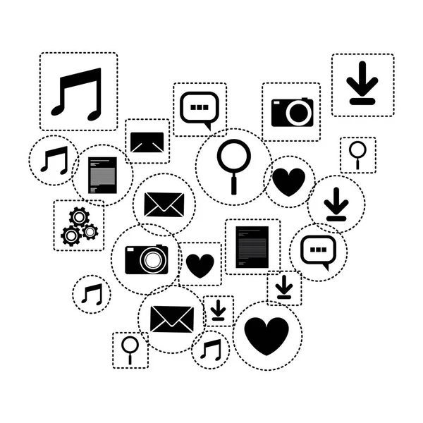 Diseño de conjunto de iconos multimedia y redes sociales — Vector de stock
