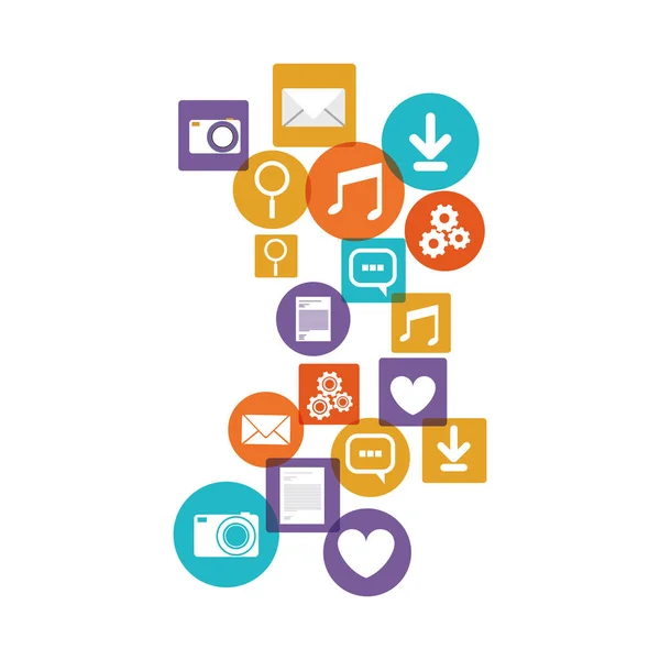 Médias sociaux et icône multimédia set design — Image vectorielle