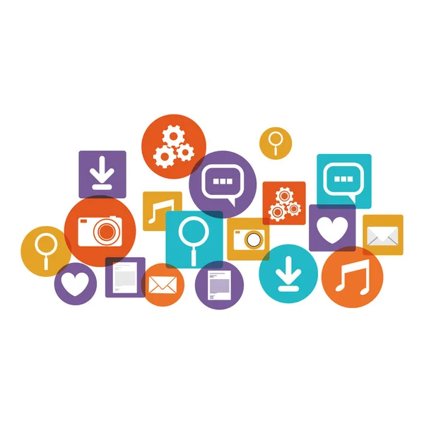 Social Media und Multimedia-Icon-Set-Design — Stockvektor