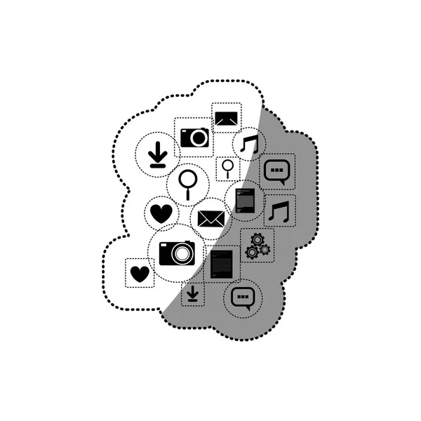 Médias sociaux et icône multimédia set design — Image vectorielle