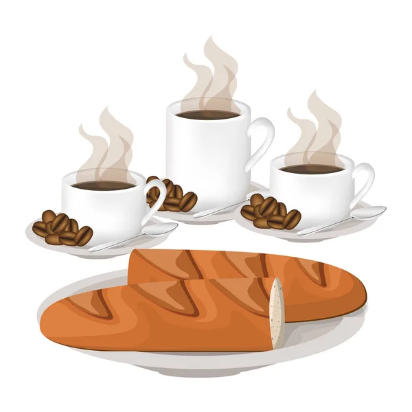 Дизайн ізольованої багетної та кавової чашки — стоковий вектор