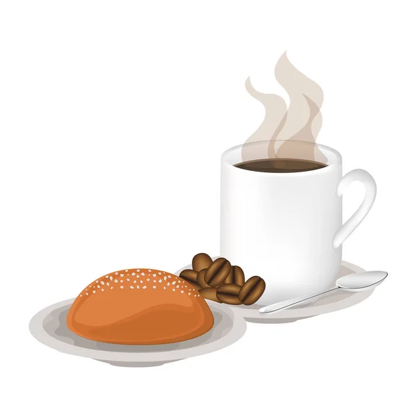 Design isolato di pane e tazza di caffè — Vettoriale Stock