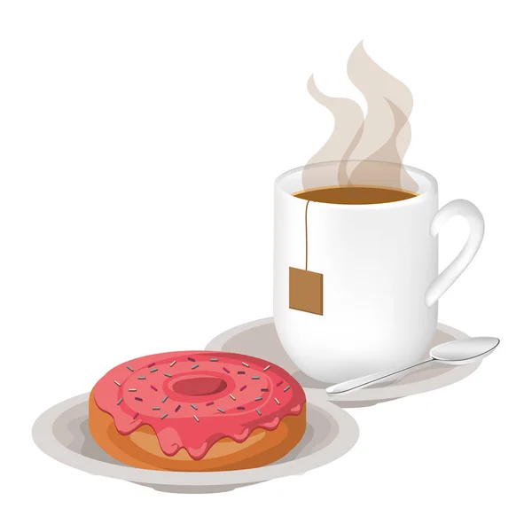 Geïsoleerde donut en koffie mok design — Stockvector