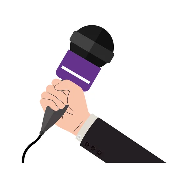 Hand met microfoon met paarse ondersteuning — Stockvector