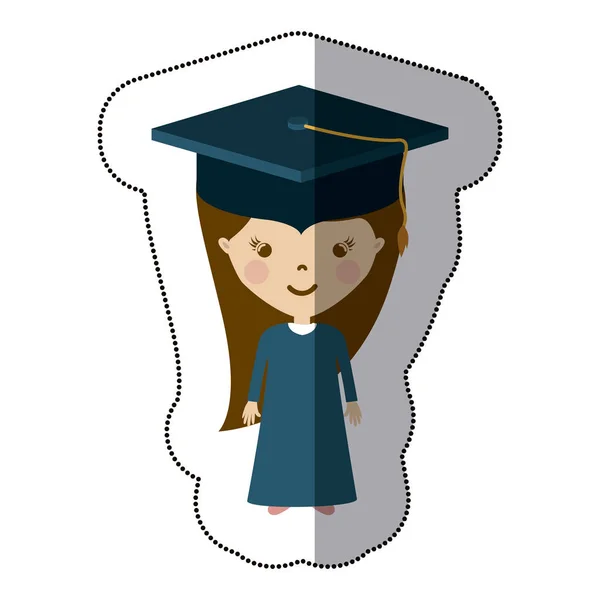 卒業キャップ デザインを持つ孤立した少女 — ストックベクタ