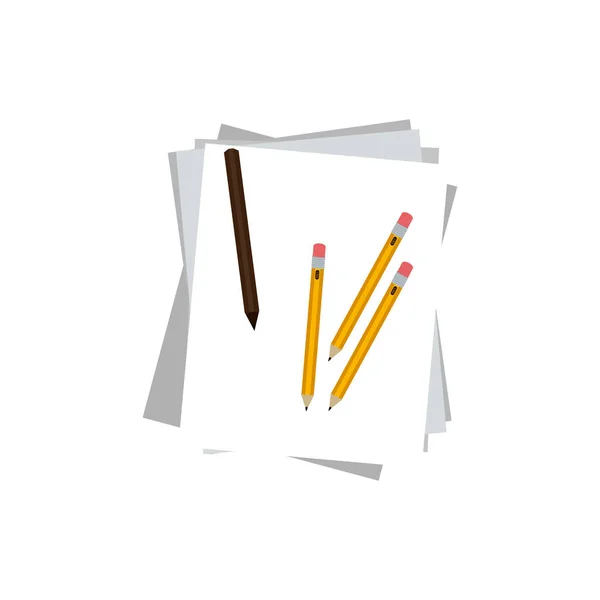 Disegno isolato di carta e matite — Vettoriale Stock