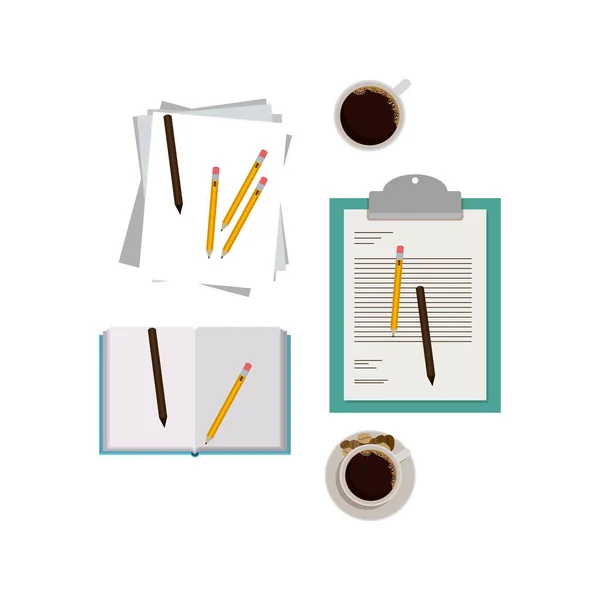 Documento taza de café y diseño de lápiz — Archivo Imágenes Vectoriales