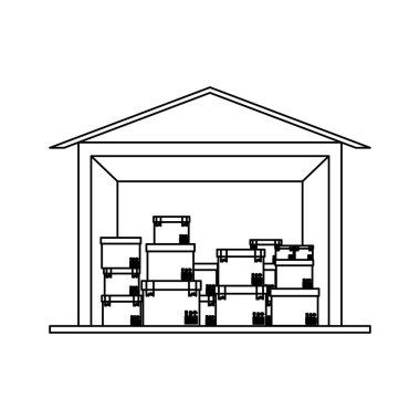 siyah siluet kontur depolama cellar birden çok paket ile