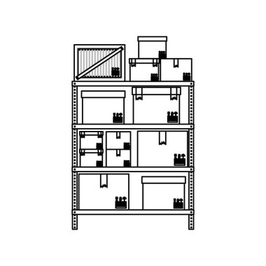 siyah siluet kontur mühürlü paketiyle raflar