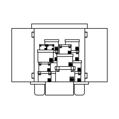 siyah siluet kontur taşıma kamyonu açılan vagon ile