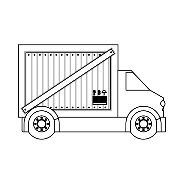 Nero sagoma contorno trasporto camion con vagone — Vettoriale Stock